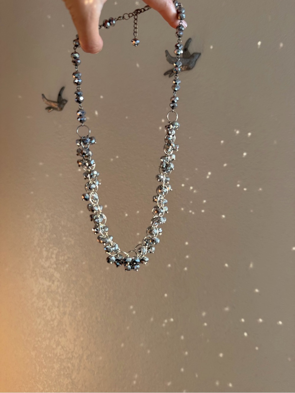 Silver Gunmetal Faceted Bead Multi-Strand Necklace - Adjustable Length